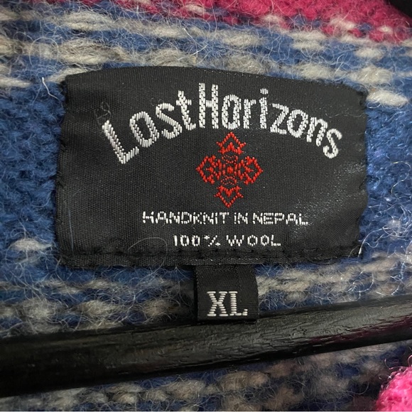 Vintage Lost Horizons Wool Floral Embroidered Fisherman Fair Isle Zip Sweater XL - Picture 6 of 14